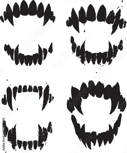 Predatory Jaws Silhouette: A graphic arrangement of ominous predator jaws, showcasing various sharp teeth and fangs, creating a bold, edgy, and intimidating visual impact.