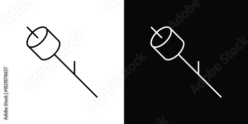 Marshmallow on stick icons isolated outline vector icon with editable stroke
