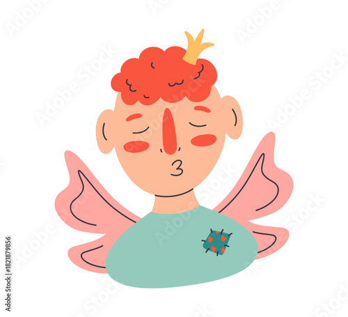 A prince or an angel, a guy in love. A funny sticker for Valentine's Day.