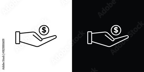 Money in hand icons isolated outline vector icon with editable stroke