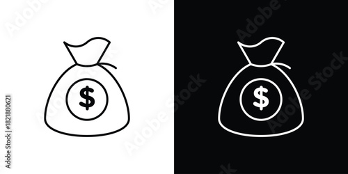 Money bag icons isolated outline vector icon with editable stroke