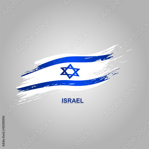 Israel flag, national symbol with brush strokes, vector illustration with blue, white, and Star of David