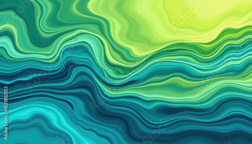 Abstract turquoise and green fluid waves create smooth flowing pattern with vibrant colors and dynamic movement this digital