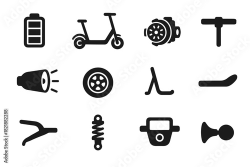 Eco kickstand suspension electric vector led icon panel wheel scooter brake ai