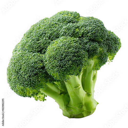 Fresh green broccoli head, isolated on transparent background, crisp texture, clean natural lighting, high detail
