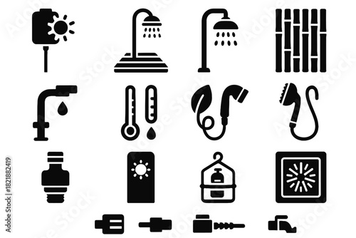 Control rain eco outdoor tap vector gauge screen privacy wooden icon shower