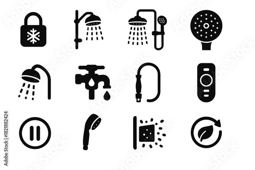 Height temperature smart icon soft vector family mode remote shower guard grip