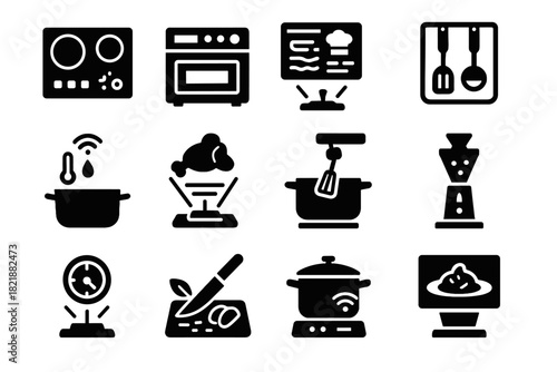 Icon display ingredient vector holographic icons cooking virtual hologram stove digital pot