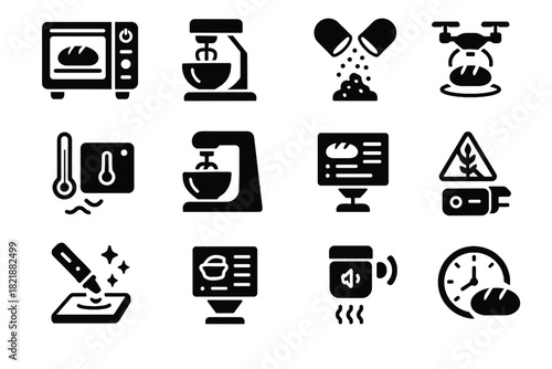 Digital icon automated card dough icons smart mixer temperature baking vector monitor