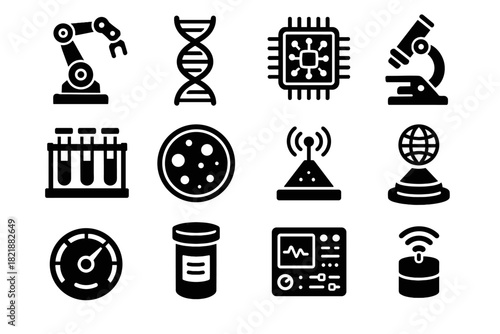 Dna energy container hub dish ai icon sample futuristic vector microscope icons