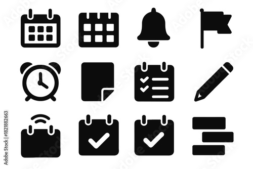 Grid calendar interactive list bell icons task icon vector digital slot alarm