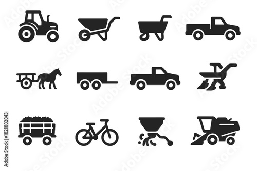 Wheelbarrow cart spreader transport horse icons farm vector hay icon bike handcart