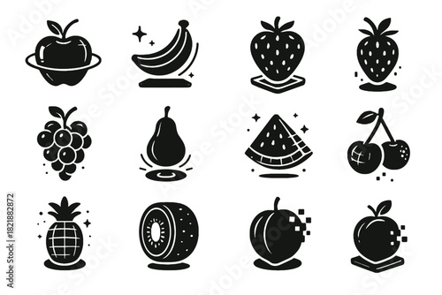 Glowing holographic grape futuristic icon icons cherry watermelon vector virtual garden neon