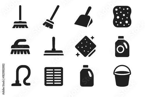Tools filter microfiber bottle vacuum floor icon detergent cleaning hose vector brush