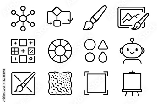Icon wheel digital sketch creativity neural icons ai vector brush artboard assistant