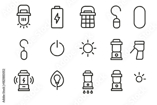 Lantern vector battery panel rechargeable flashlight handle energy control digital wireless icon