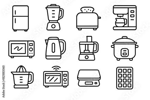 Scale tray icon kettle blender digital microwave food fridge appliances icons vector