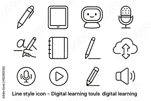 Sync pen icon button learning play icons stylus recording digital notebook assistant