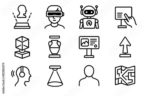 Museum model narration icon vector visitor audio projection scan icons headset futuristic