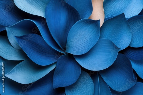 Stunning blue leaves displayed in a harmonious arrangement, presenting a contemporary aesthetic that represents calmness, creativity, and an artistic approach to nature.