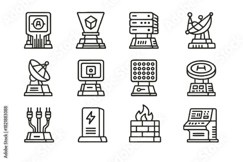 Vector icon supply control satellite hub core tech high data dish drone