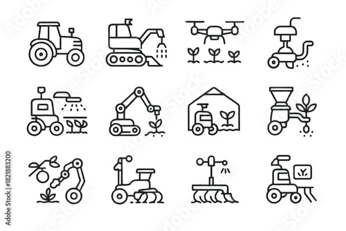 Sensor robot harvester drone farmer plow arm greenhouse icon vector picker irrigation