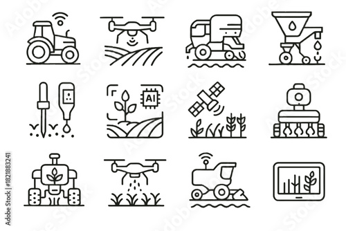 Icons row farming smart vector mapping icon seed scanner sprayer precision soil