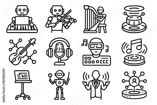 Bot music futuristic harp piano icon icons guitar stand vector reality augmented