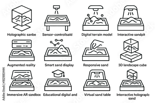 Holographic sandbox ar immersive digital sandpit tray icon cube vector virtual sand