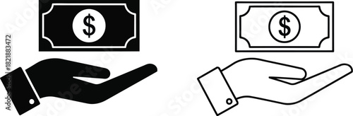 Hands offering money a black and white illustration of financial exchange