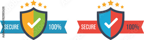 Two secure badges with checkmarks and star ratings displaying 100 percent guarantee