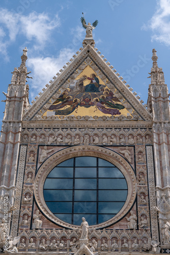 Detail of the Siena Cathedral Facade and Mosaic with Spires, Tuscany, Italy