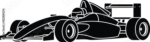 A sleek black silhouette of a formula one race car in motion