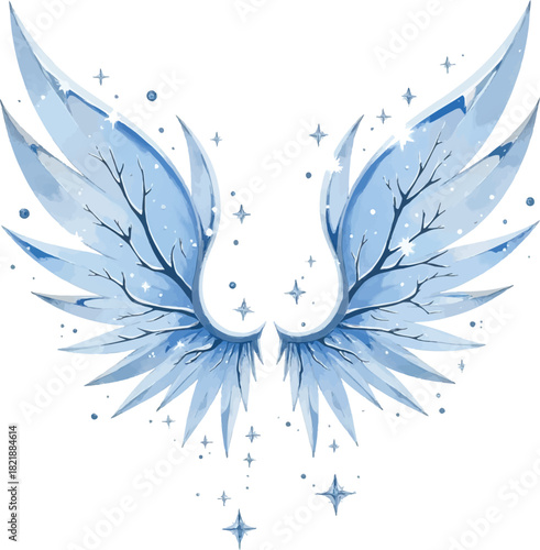 Watercolor Style Wings in Pale Blue with Glittering Star Accents