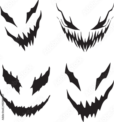 Spooky Smile Collection: A collection of menacing smiles and evil grin in ink,perfect for design of horror.