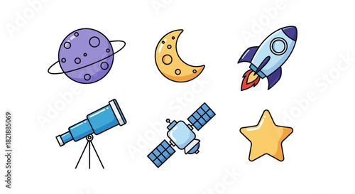 Cartoon space objects set illustration isolated on white background