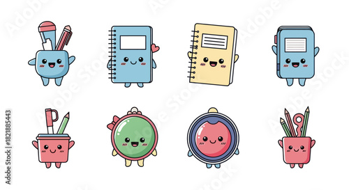Cartoon stationery characters notebooks pencil holders and accessories