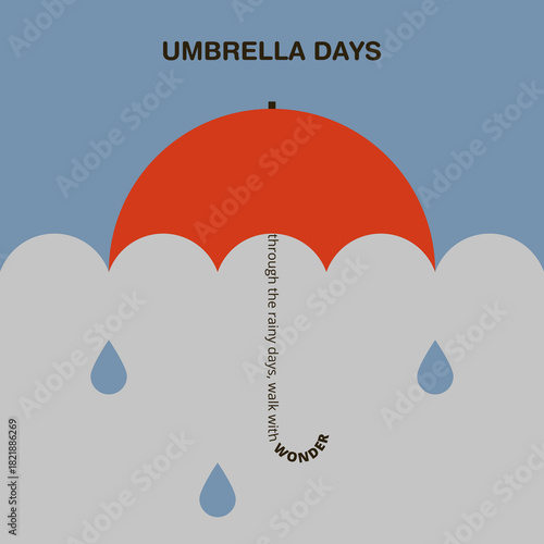 Umbrella flat vector illustration with raindrops. Rainy Weather. Nature. Seasons.	