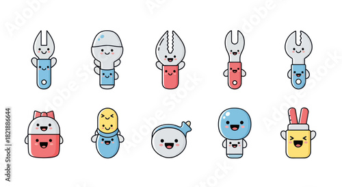 Cartoon tools collection illustration isolated on a white background design