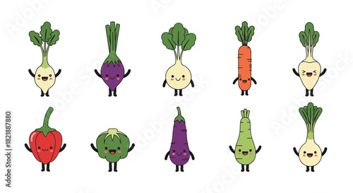 Cartoon vegetables collection isolated on white background for design