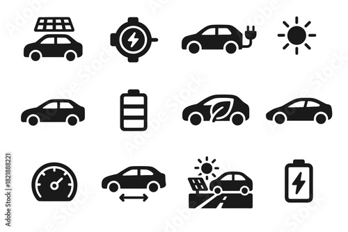 Sun car vector icon solar leaf roof shape electric indicator power energy