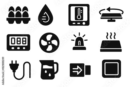 Insulated alarm tray incubator vector power indicator egg airflow controller biotech icon