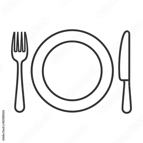 Simple place setting outline with plate fork and knife for dining