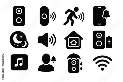 Detection notification cover doorbell sensor chime alert smart vector signal camera icon