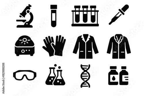 Safety lab medical vial centrifuge test chemical icon coat gloves vector