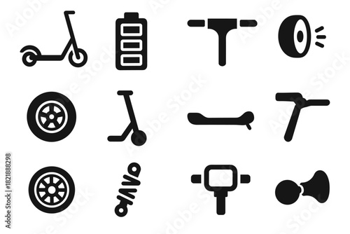 Pack kickstand panel horn vector footboard icon handlebar scooter electric eco icons