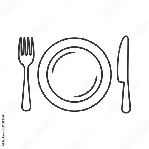 Simple plate setting line art fork plate and knife illustration