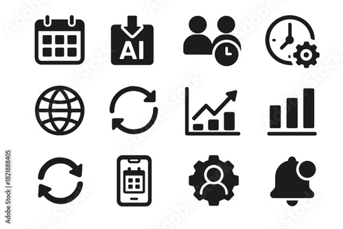 Ai chart smart arrows icons events grid vector icon globe scheduling