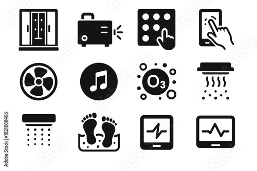 Ozone vector icon cabin tech nozzles high jets therapy infrared shower digital