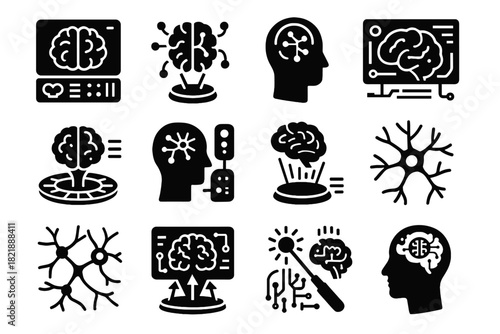 Guide icons cognitive map console mind holographic network brain vector icon futuristic